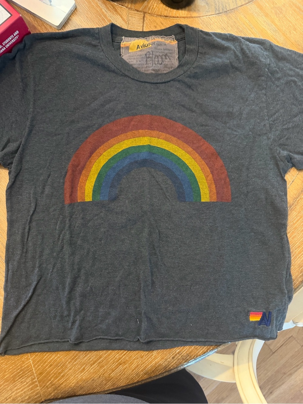 Aviator Nation Charcoal Rainbow Graphic Tee Size M